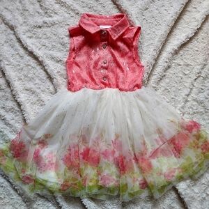 Lovely Little Lass Pink Peach Floral Tulle dress youth 6 Girly Fairy Easter